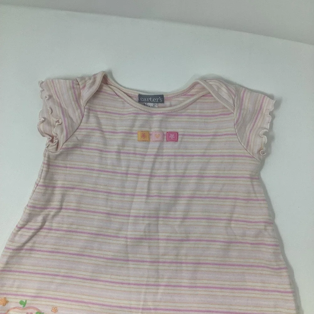 Carter's Baby Girl Dress 12M Pink Striped Cotton Cap Sleeve Ruffle‎ Hem